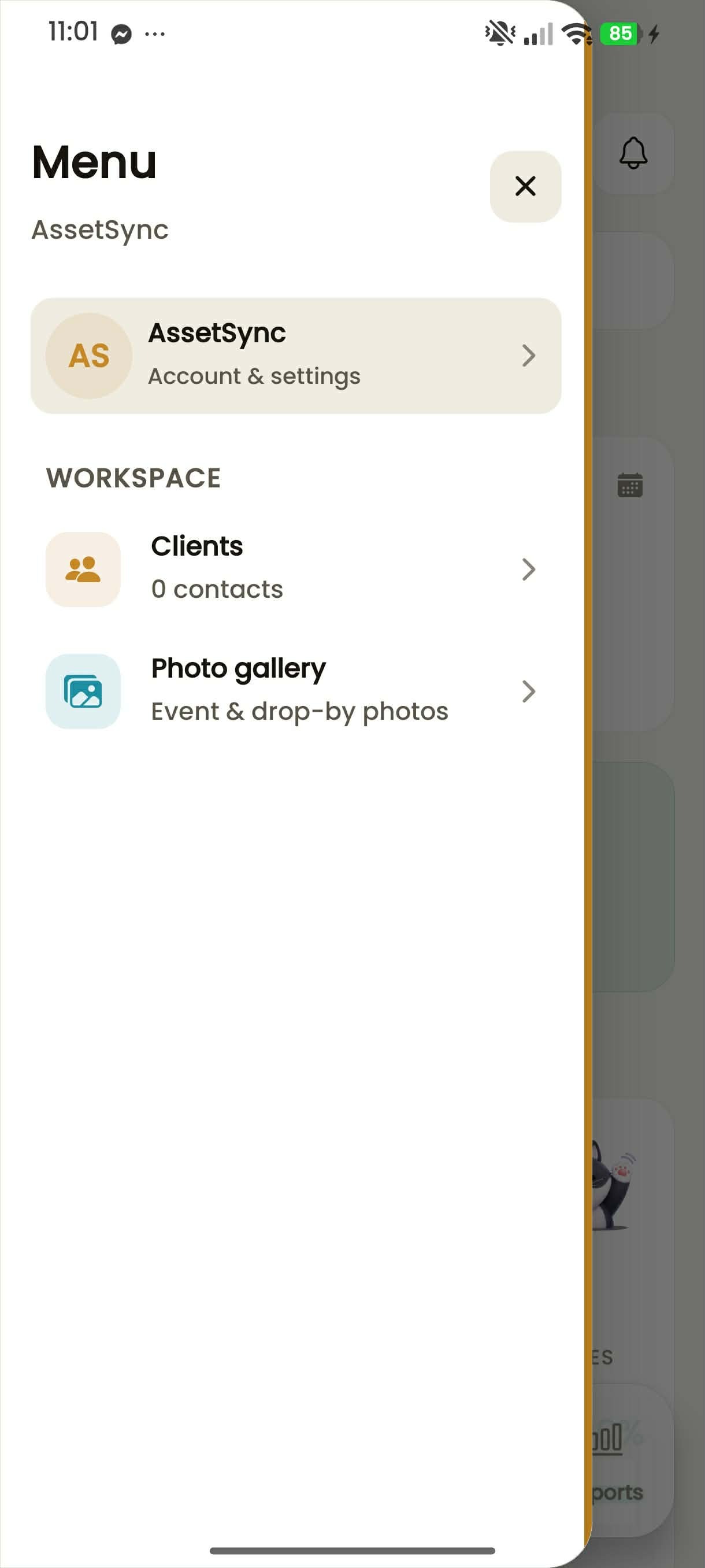 Workspace menu in light mode